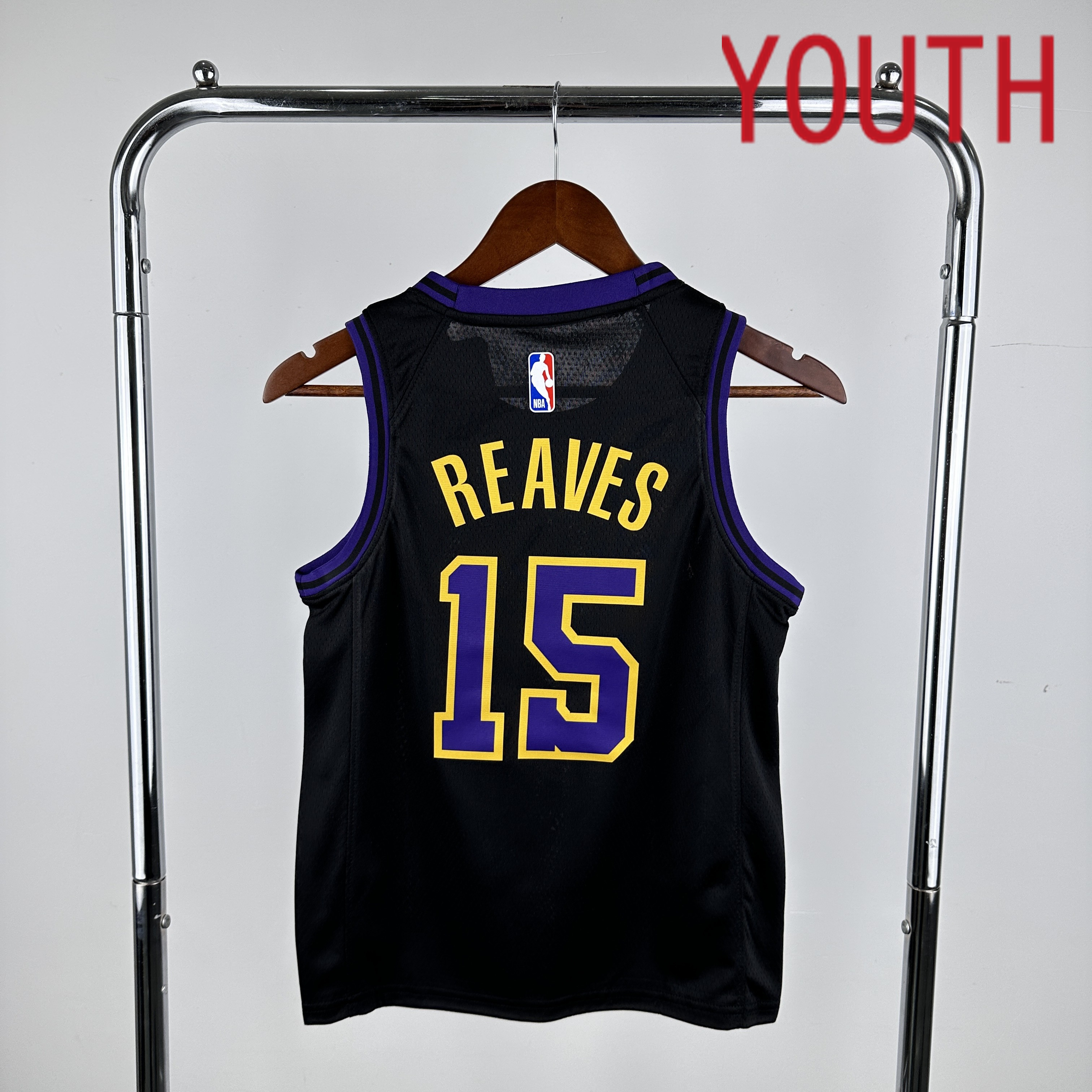 Youth Los Angeles Lakers #15 Reaves Black City Edition Nike 2024 NBA Jersey->youth nba jersey->Youth Jersey